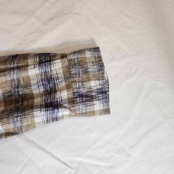 Solaris Shirt Men's Tall Man Cream White  Plaid ButtonUp Long Sleeve Size XLT 14 - Picture 9 of 15